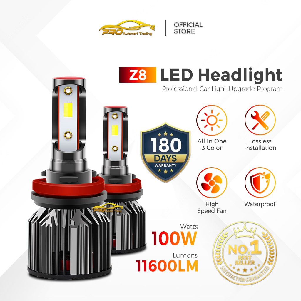 3 COLOUR Z8 LED ไฟหน้า 100w 11600LM ไฟหน้ารถ LED H4/H11/H3/H1/H7/9006/9005 C6 Omni Beyond