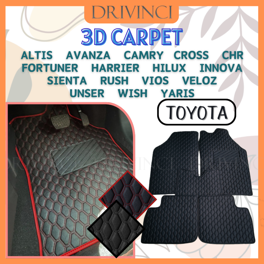 三维 CARPET TOYOTA หนัง PU ALTIS VIOS CAMRY CROSS HARRIER HILUX INNOVA WISH YARIS FORTUNER UNSER SIENTA CHR