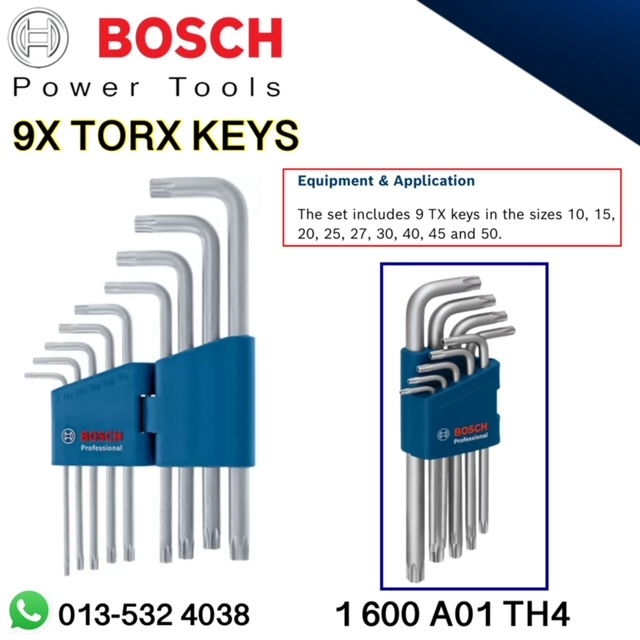 BOSCH ALLEN KEY TORX 9PCS (ขนาด: 10MM-45MM) 1600A01TH4