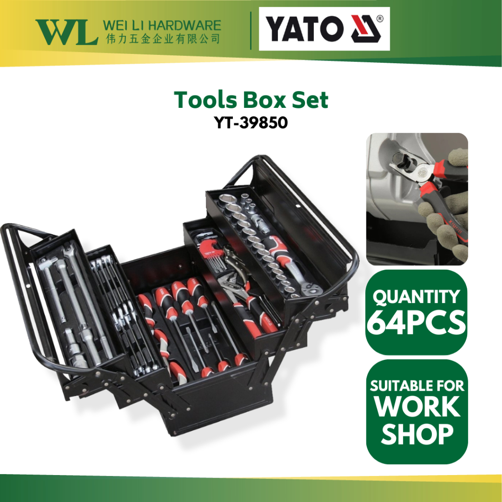 Yato YT-38950 64 ชิ้นชุดกล่องเครื่องมือ Heavy Duty สําหรับ Workshop / ชุดเครื่องมือมือครบชุด / เครื่