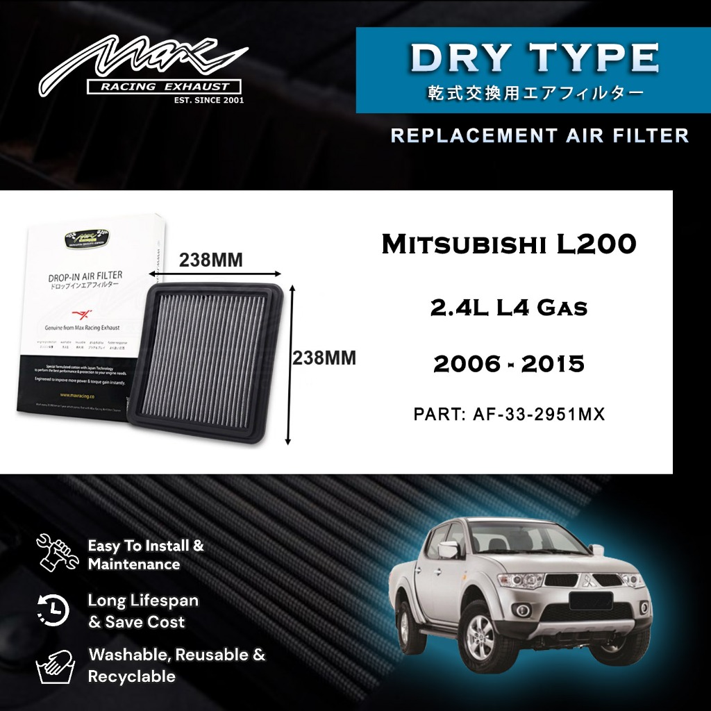 Mitsubishi L200 2.4L L4 แก๊ส 2006 ถึง 2015 33-2951MX Max Racing Exhaust Performance Drop-in Dry Type