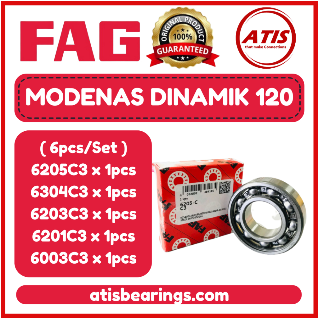 Fag MODENAS Dinamik120 ( 6 ชิ้น/เซ็ต-C3 แบริ่งเครื่องยนต์รถจักรยานยนต์ 6003C3 6201C3 6203C3 6205C3 6