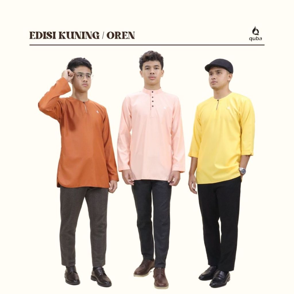 Kurta Quba สีเหลืองสีส้ม Edition คอปกแขนยาว | แขนยาวคอกลม | คอกลม 3 Quarter Sleeve by Quba Cloth