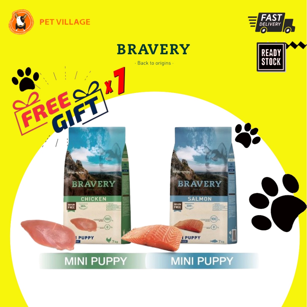 BRAVERY Grain Free Mini Puppy Small Breed Chicken/Salmon Puppy Food 7KG