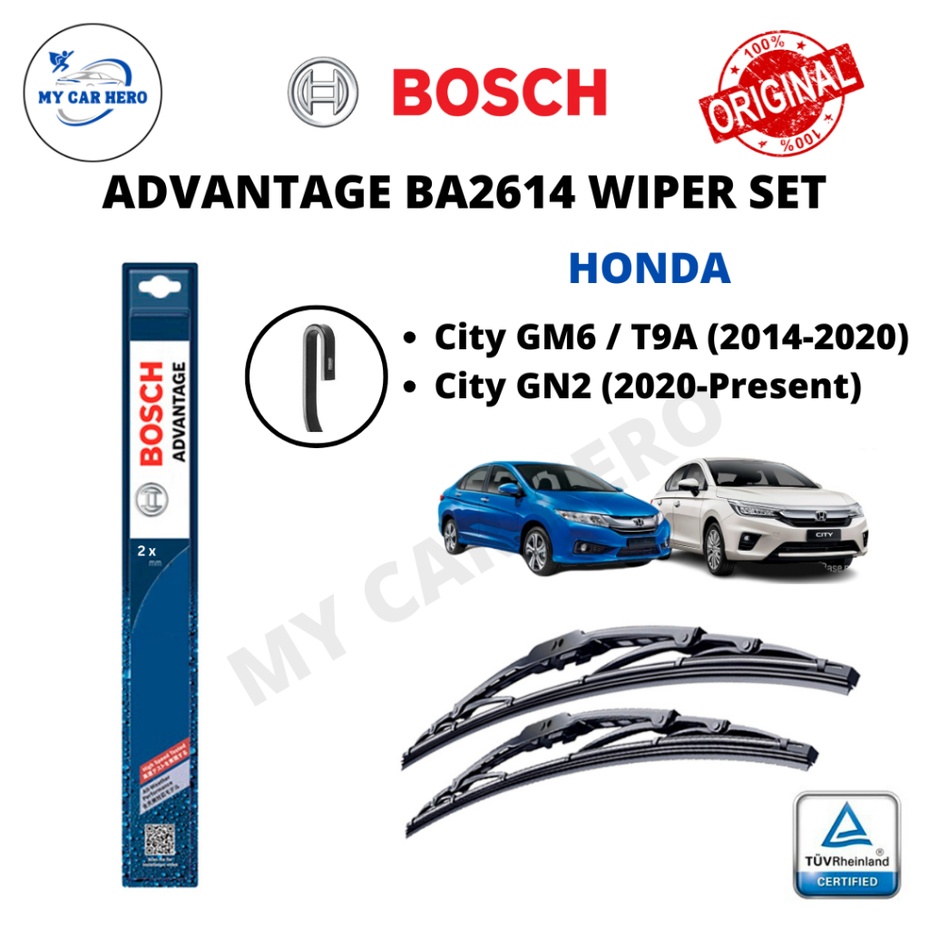 BOSCH Advantage BA2614 U Hook Wiper Set สําหรับ Honda City GM6 / T9A 3rd Gen (2014-2020) City GN2 (2