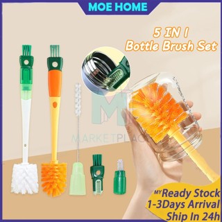 5 IN 1 Bottle Brush Set Multifunctional Wash Cup Brush Baby Bottle Brush Lid Groove Cleaning Brush Straw Brush 多功能杯刷