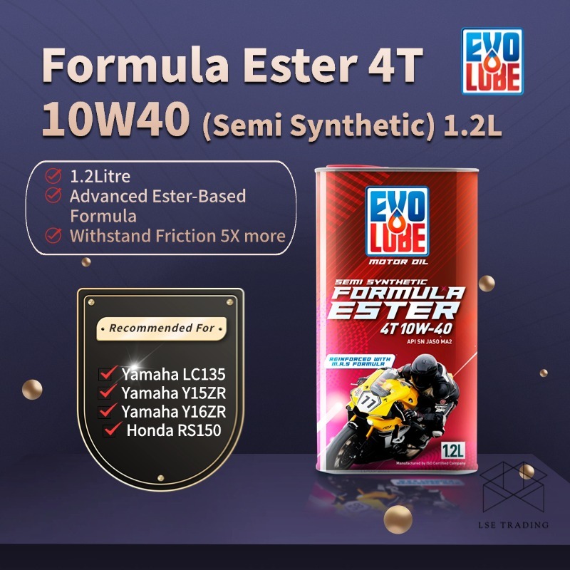 Evolube Formula Ester (Sintetik Separuh)4T 10W40 Minyak Hitam/(Semi Synthetic) น้ํามันเครื่องรถจักรย