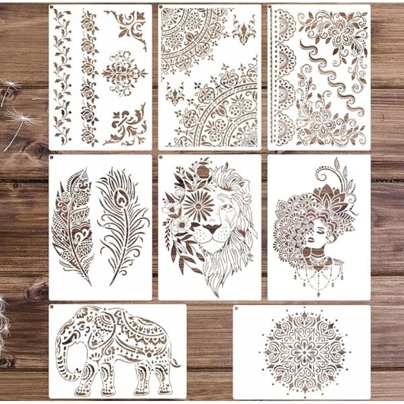 ที38. (14 ออกแบบ) A4 MANDALA TEMPLATE STENCIL RULER DRAWING JOURNAL