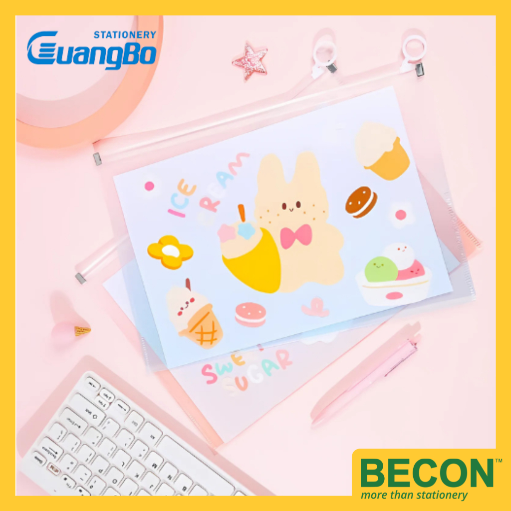 GuangBo H03131 Mesh PVC Zip File Bag A4 [ สีสุ่ม/ออกแบบ ]