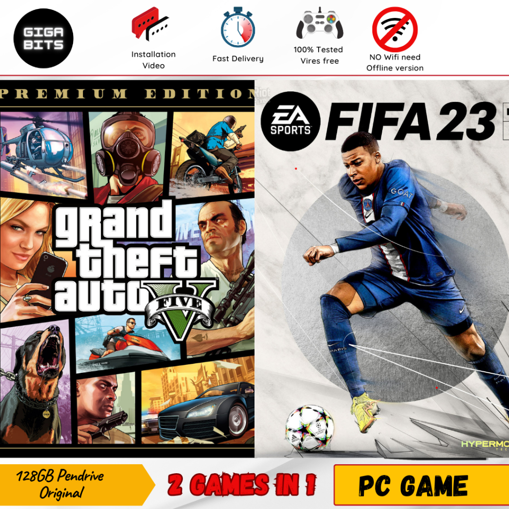 GTA 5 + FiFA 23 PC เกม 2in1 คอลเลกชันเกมใน 128 GB ไดรฟ์นิ้วหัวแม่มือ USB เกมสําหรับพีซี Windows