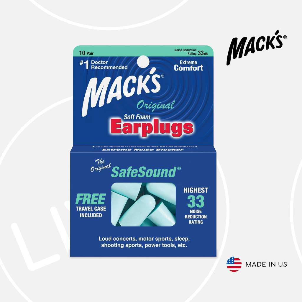 Mack's Original Soft Foam Earplugs, 10 Pair with Travel Case | Anti Noise Ear Plugs For Sleeping 耳塞