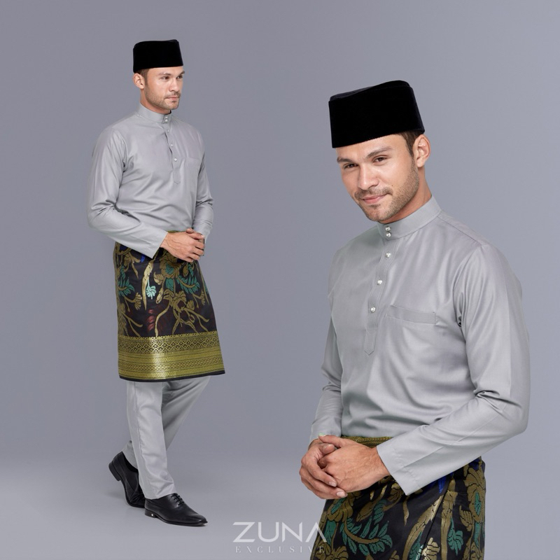 SILVER GREY / LIGHT GREY Baju Melayu LUXMAN Series (Cek Musang) โดย Zuna Exclusive ผ้าฝ้ายญี่ปุ่นพรี