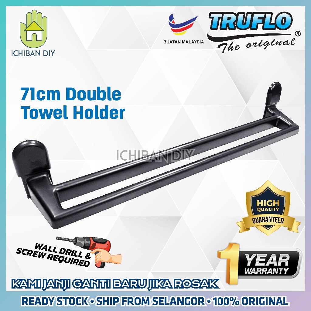 71 ซม.สีดําคู่ผ้าเช็ดตัว Truflo Wall Mount แขวน Rail Bar ห้องน้ํา Penyangkut Tuala Dinding
