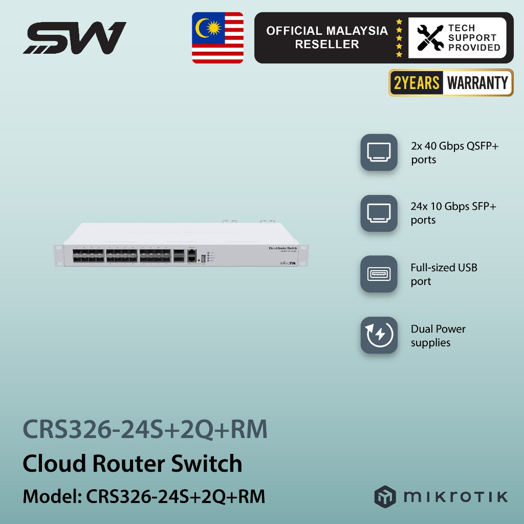 Mikrotik สวิตช์อัจฉริยะ CRS326-24S+2Q+RM