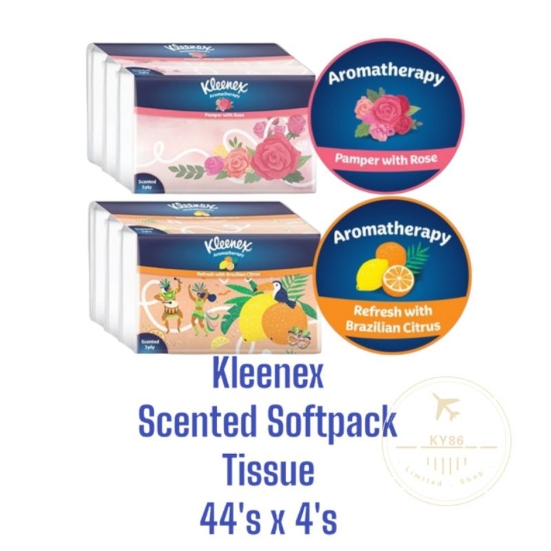 Kleenex Aromatherapy Softpack Tissue -4sx44s rose citrus เนื้อเยื่อ softpack กลิ่น