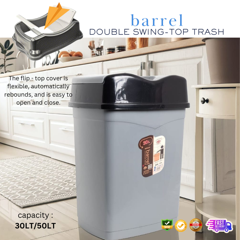 (บาร์เรล) DOUBLE SWING-TOP TRASH BIN/KITCHEN TRASH BIN/LARGE CAPACITY TRASH/COMMERCIAL USE BIN/CAPAC