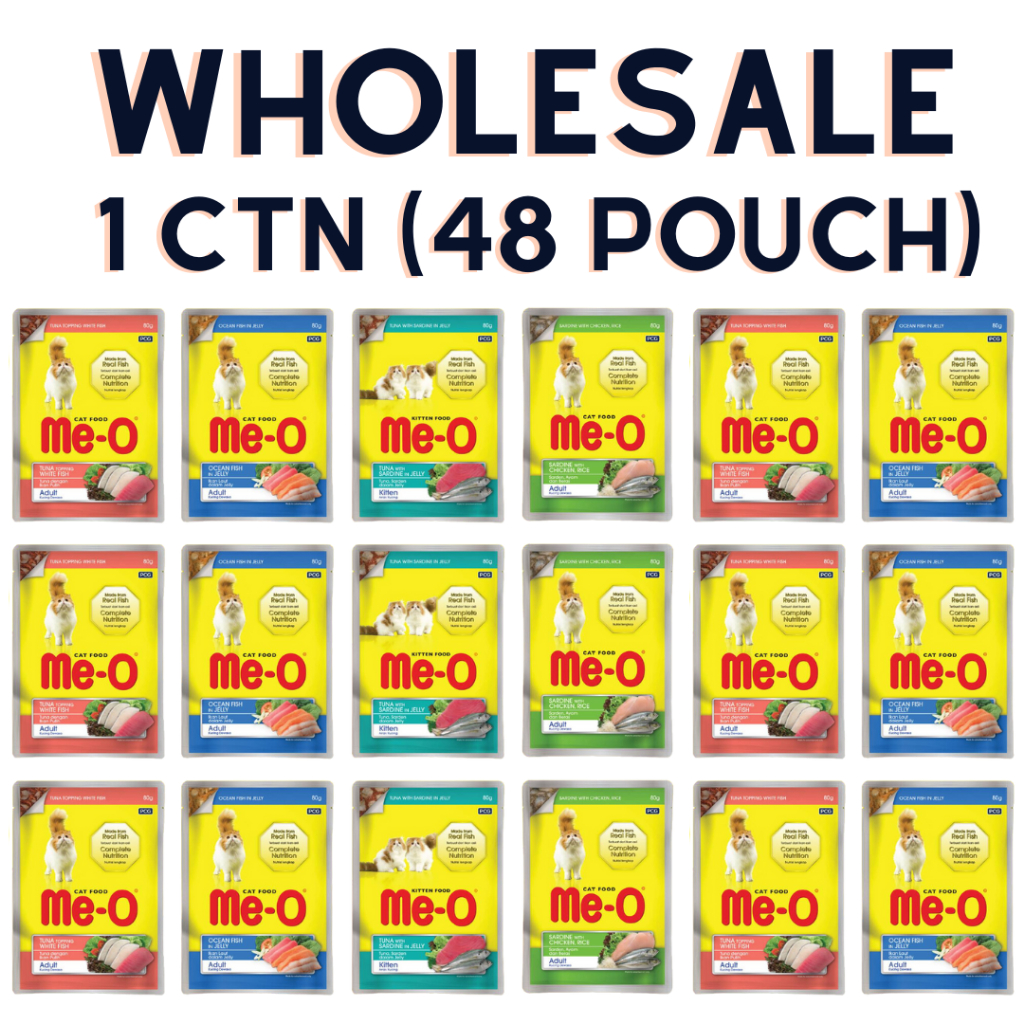 GUN PET ME-O Pouch 80g x 48 1 Kotak 48 pouch MeO Cat อาหารเปียก ME O Makan Basah Kucing 猫咪รับประทานอ
