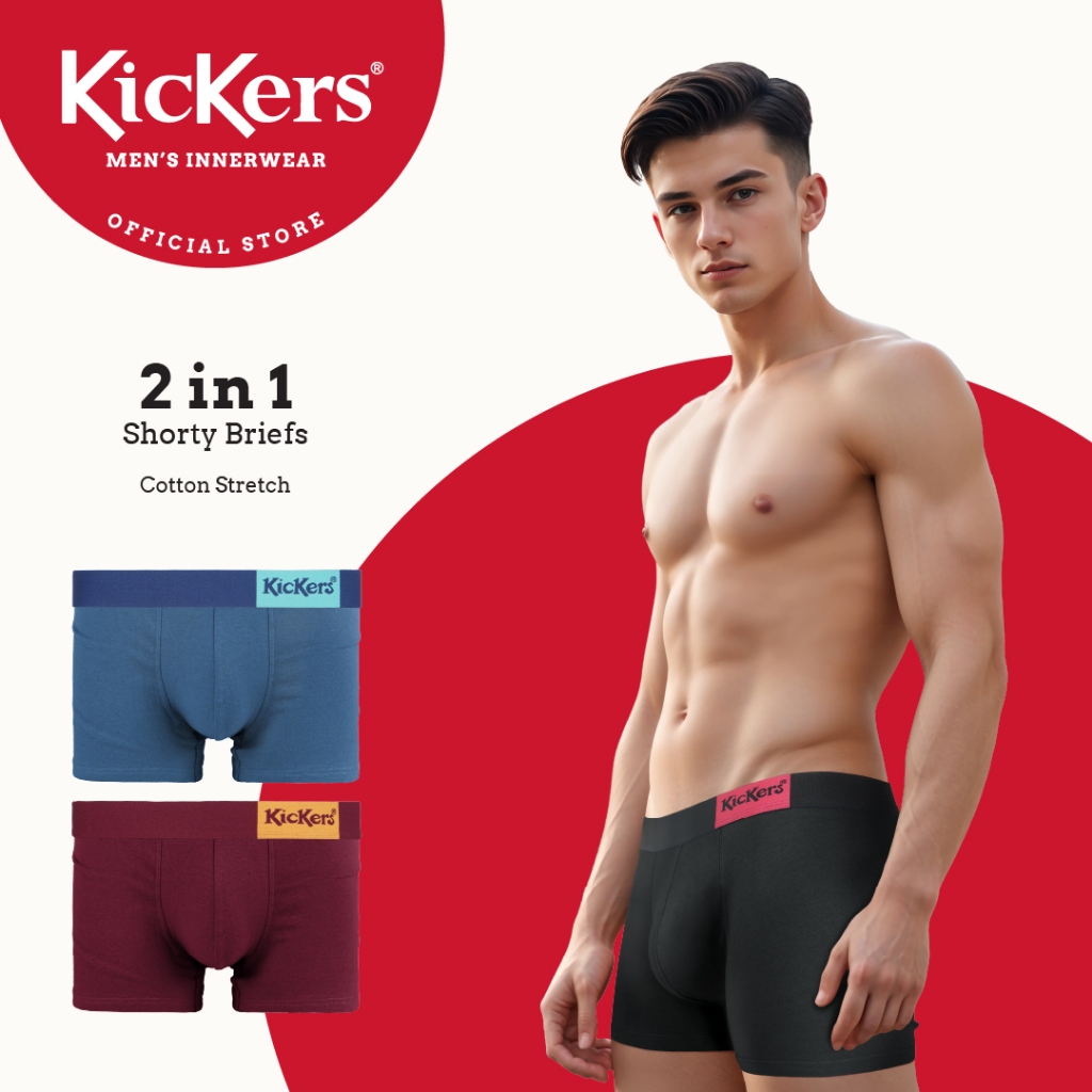 Kickers Cotton Stretch Mens Shorty Briefs -คละสี (2 ชิ้น) K606-2S
