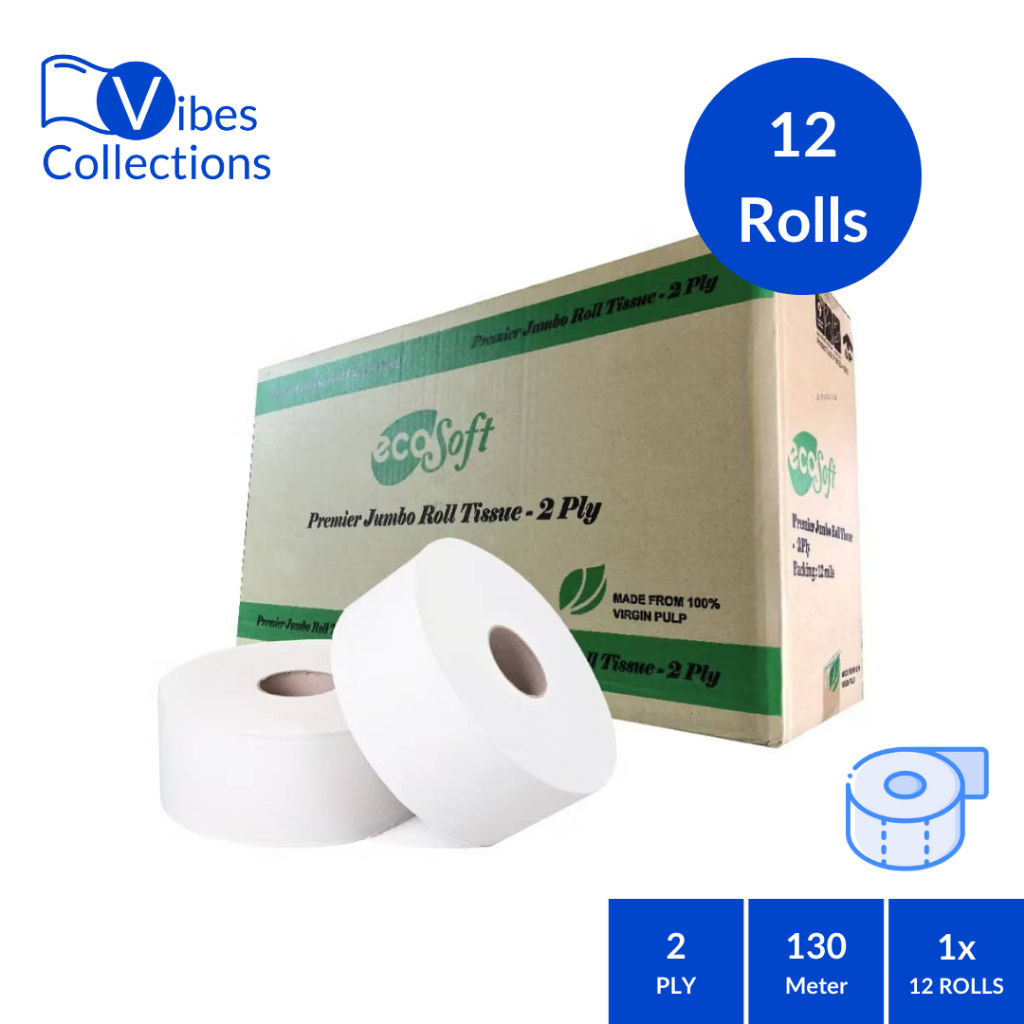 ECOSOFT JRT JUMBO TOILET ROLL HOTEL GRADE 130M 2PLY (1 กล่อง)