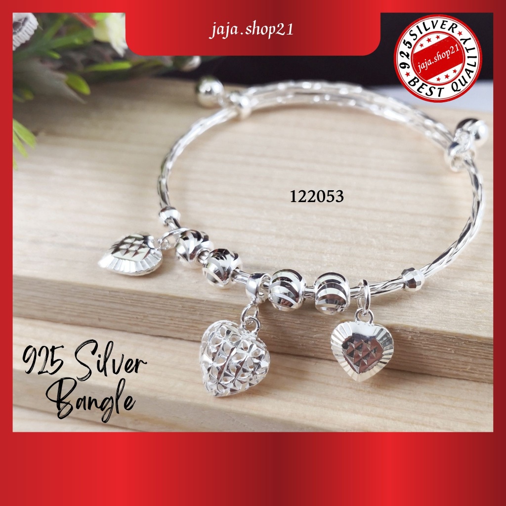 925纯银爱心手手链 (สร้อยข้อมือ122053) กําไลข้อมือ 925 Silver Love Heart สําหรับผู้หญิง Gelang Tangan Hati P