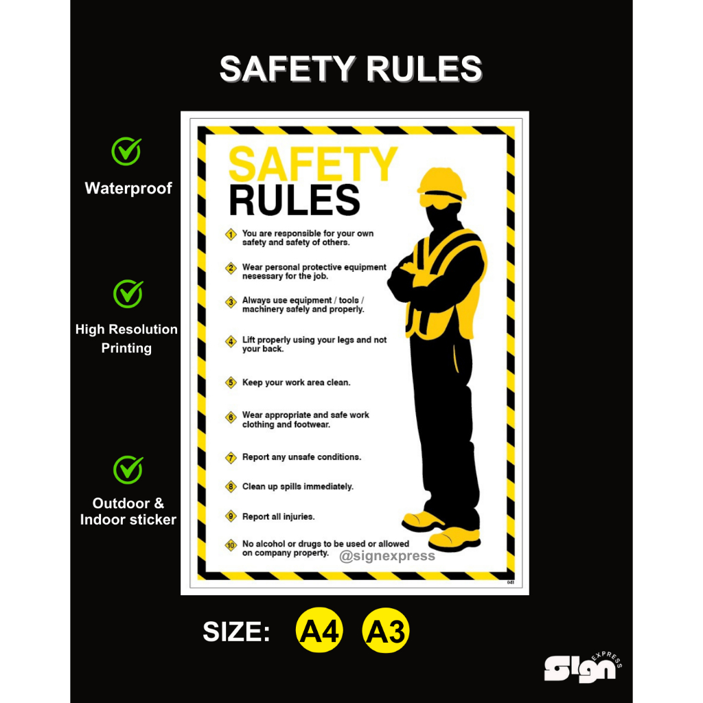 RULES FACTORY SAFETY RULES SIGN, โปสเตอร์ LANGKAH KESELAMTAN, FORKLIFT RULES
