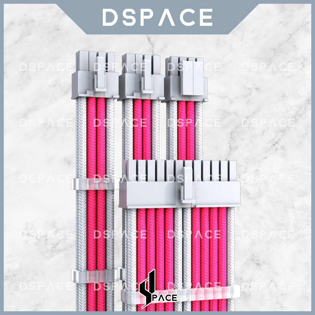 DSPACE MESH-X PSU สีชมพู Premium Sleeve Braided Extension Custom Sleeved Cable พร้อมหวีสําหรับเล่นเก