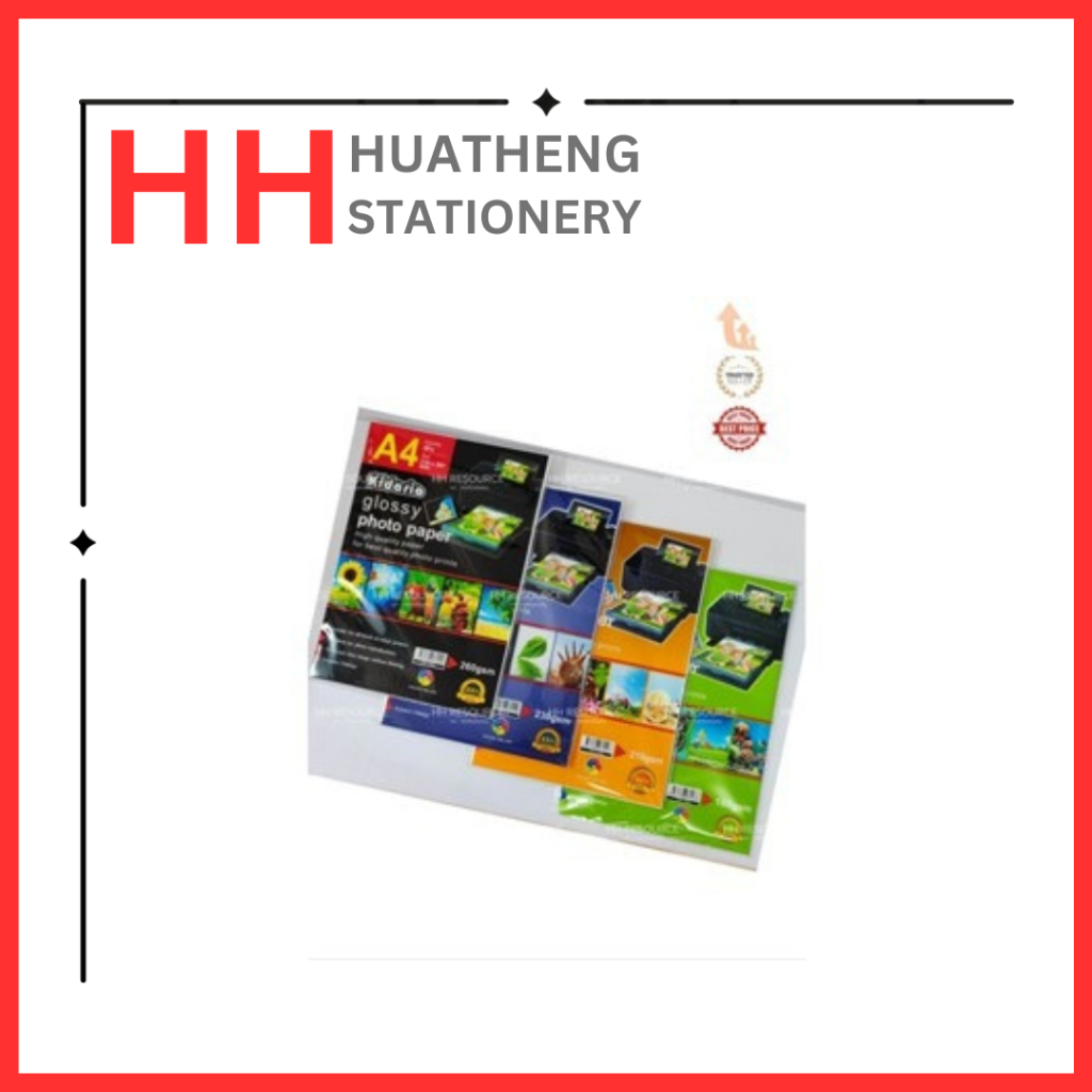 A4 180gsm,210gsm,230gsm,260gsm 20 ชิ้น Kidario กระดาษภาพถ่ายมันเงา