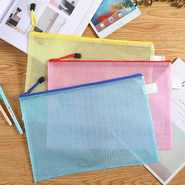 A4 / A3 Mesh Zipper Bag File Zipper, กระเป๋าพกพาแบบใสกันน้ํา ( RANDOM )