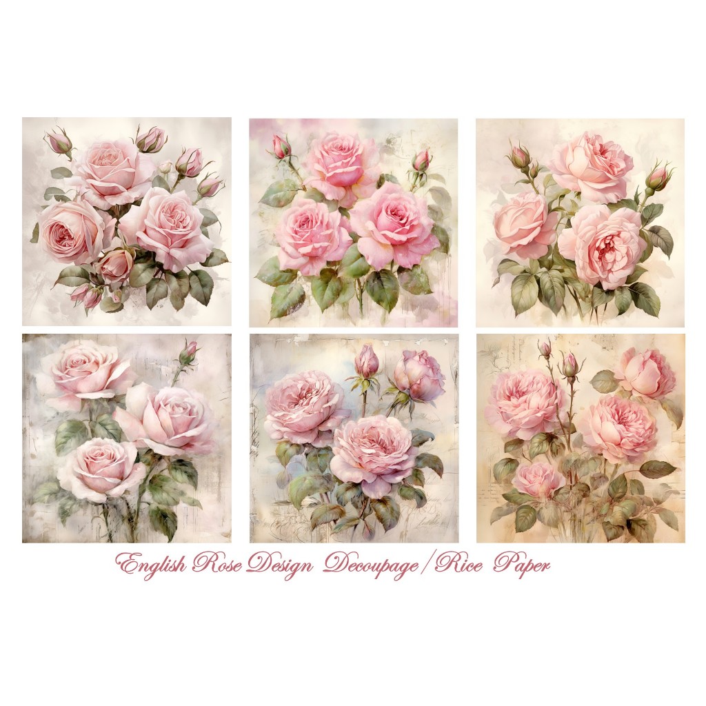 Decoupage Paper กระดาษข้าว ขนาด A4 English Rose Design