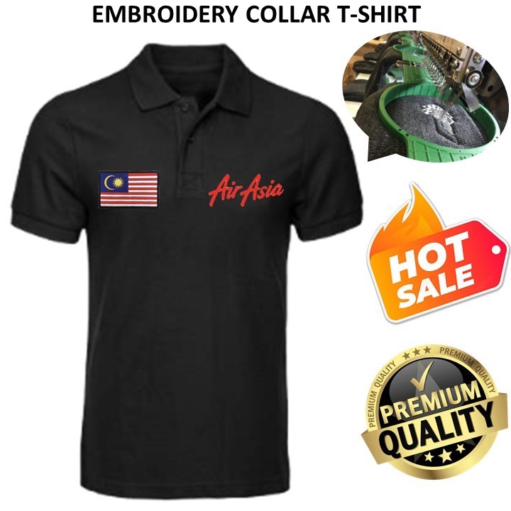 EMBROIDERY SULAM AIRASIA & FLAG BLACK COLLAR SHIRT
