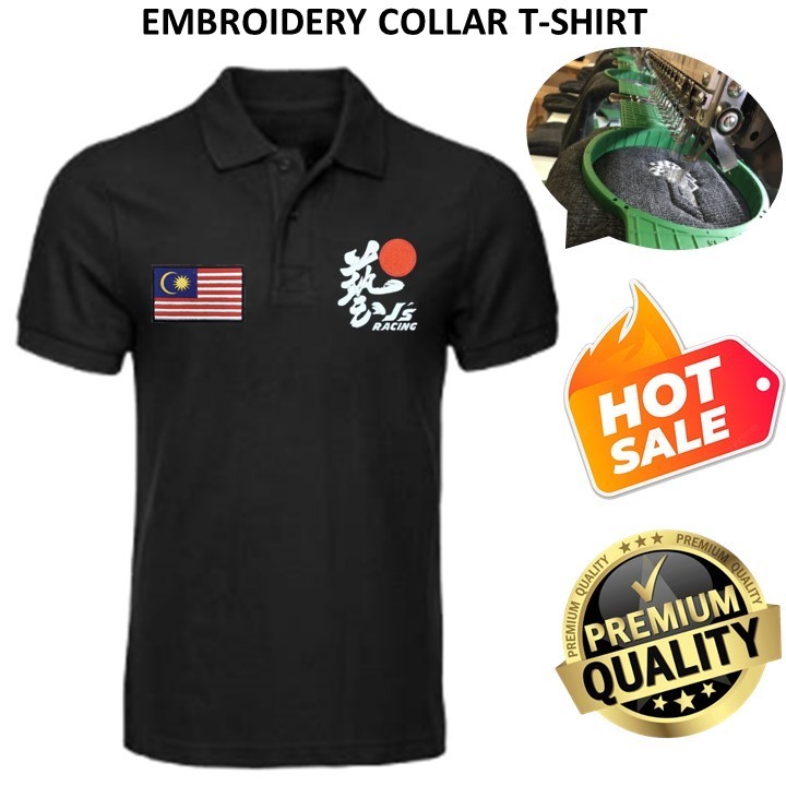 EMBROIDERY SULAM MUGEN RACING LOGO & FLAG BLACK COLLAR SHIRT