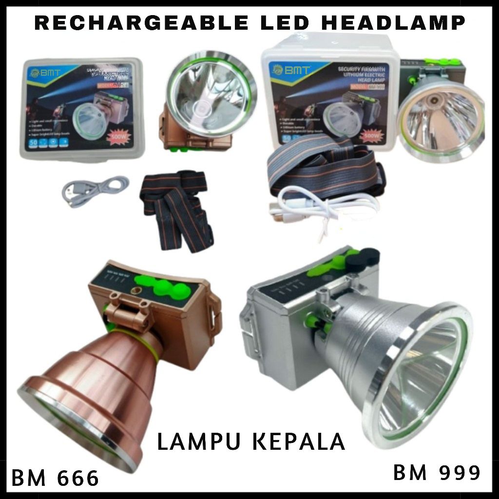 BM 666/999 ไฟหน้าแบบชาร์จไฟได้ไฟหน้ากลางแจ้ง 500w Heavy Duty Light Camping โคมไฟทํางาน Lampu Kepala