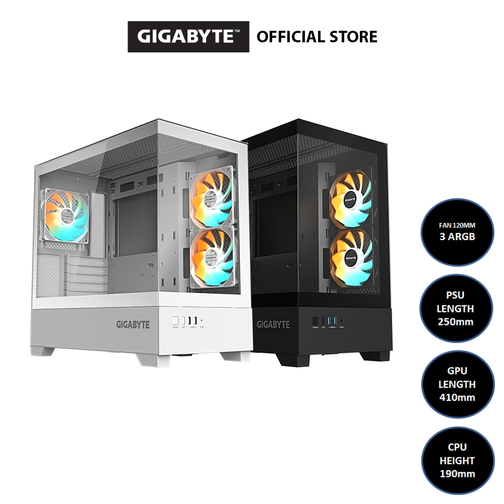 Gigabyte C201 PANORAMIC กระจกเทมเปอร์แผงด้านข้าง Mid Tower PC Case เคสเดสก์ท็อปพร้อมพัดลม ARGB 3 ตัว