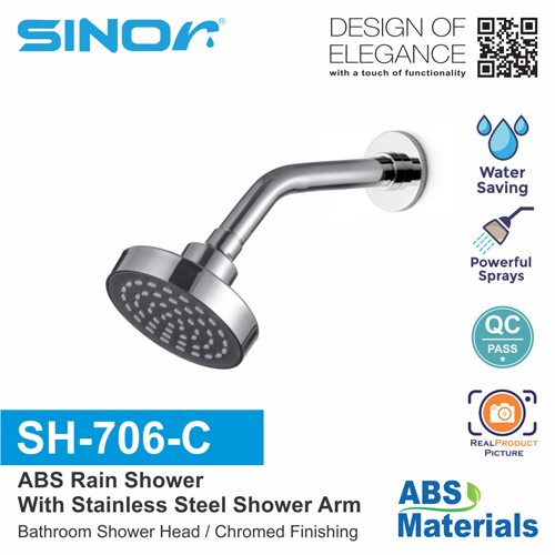 Sinor SH-706-C ABS Rain Shower พร้อมแขนสแตนเลสห้องน้ํา Rain Shower Chromed หัวฝักบัว