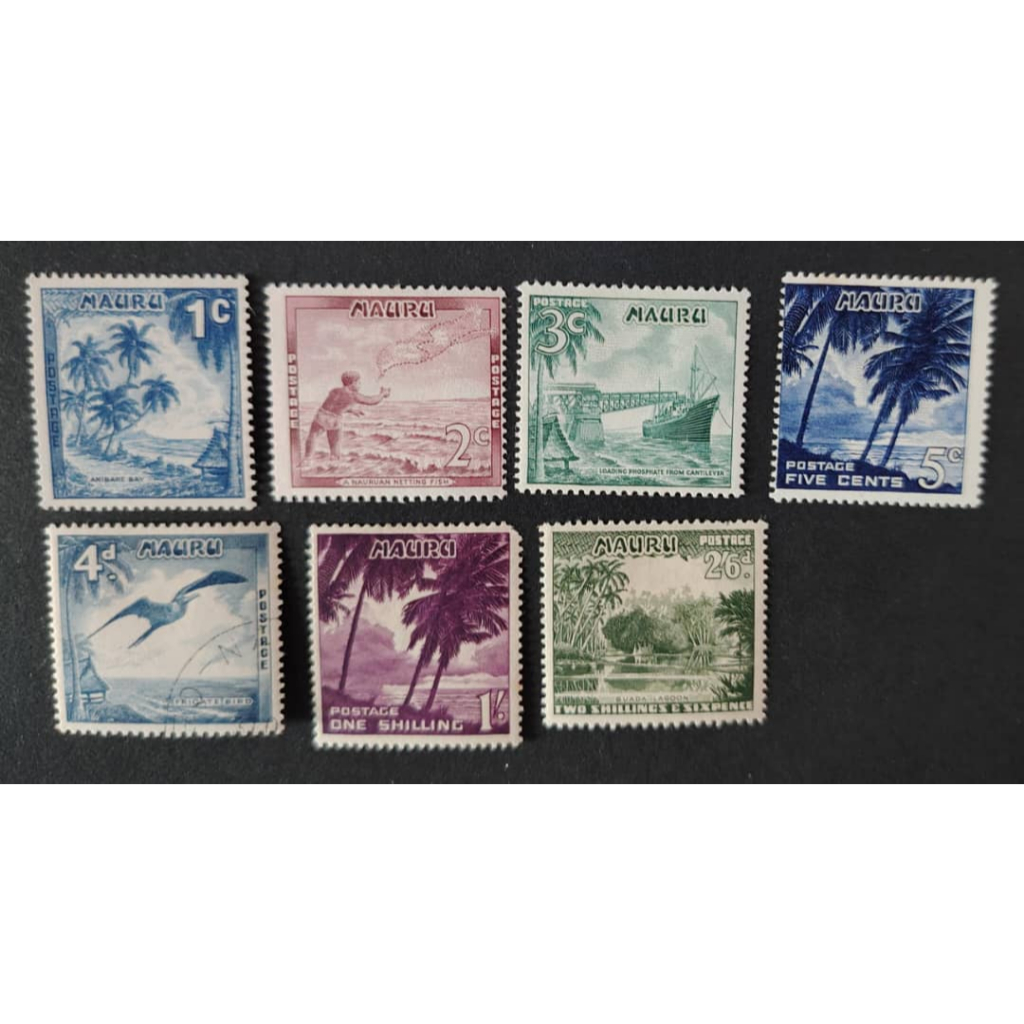 Nauru , 6 MINT HINGED + 1 ใช้แล้ว, แสตมป์หลวม! ONE PIECE PERF DAMAGED!