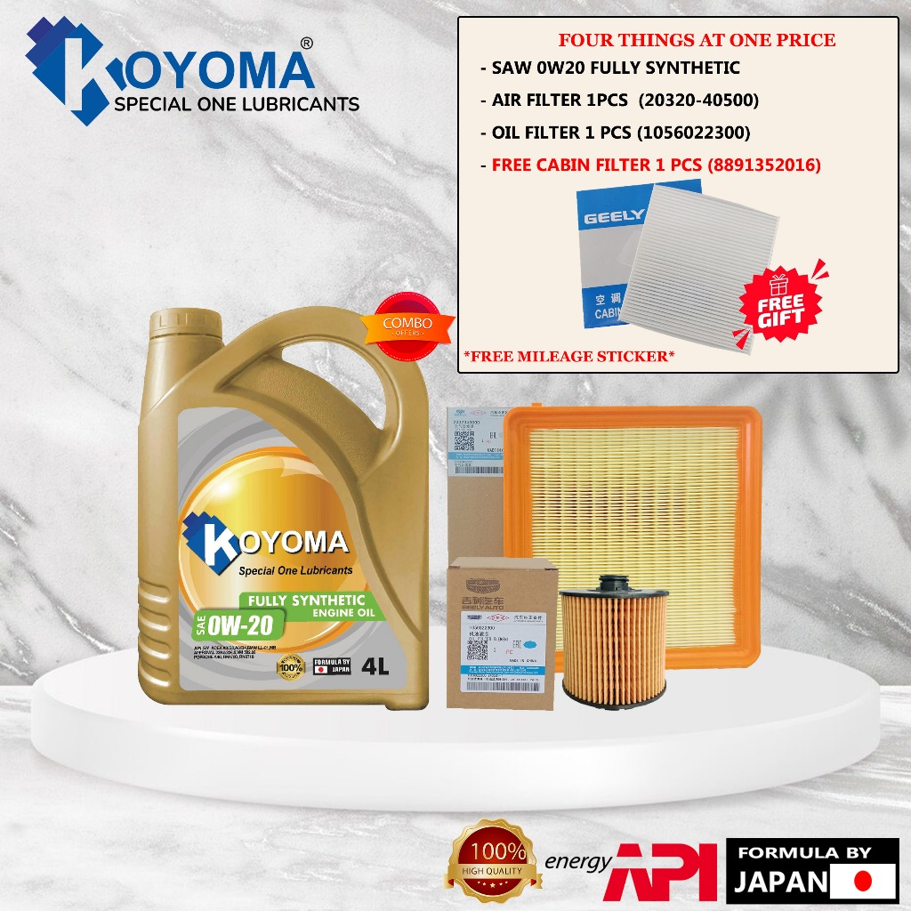 กรองน้ํามันเครื่อง PROTON X50 + กรองอากาศ + KOYOMA 0W20 FULLY SYNTHETIC ENGINE OIL
