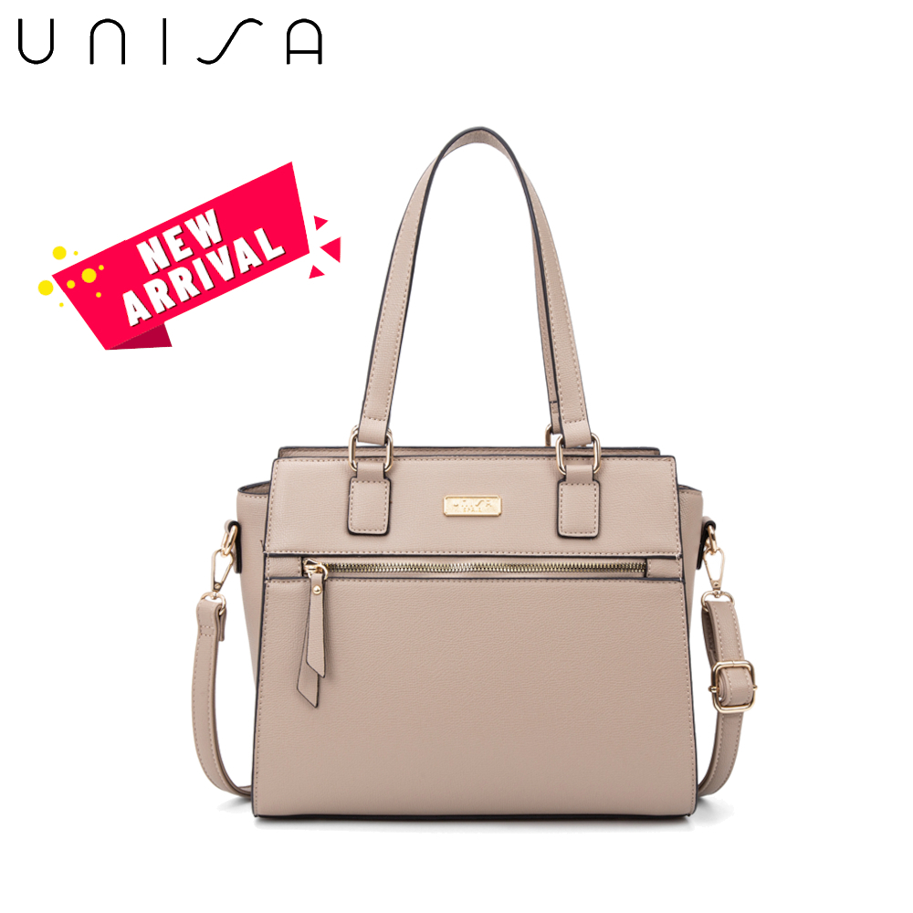 UNISA Convertible Textured Top Handle Bag (สีดํา/เทา/กากี/Taupe)
