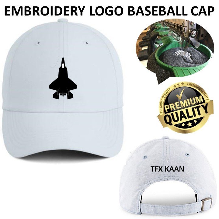 EMBROIDERY SULAM TFX KAAN FIGHTER JET SILHOUETTE TACTICAL 100% POLYESTER สีขาว ADJUSTABLE BASEBALL C