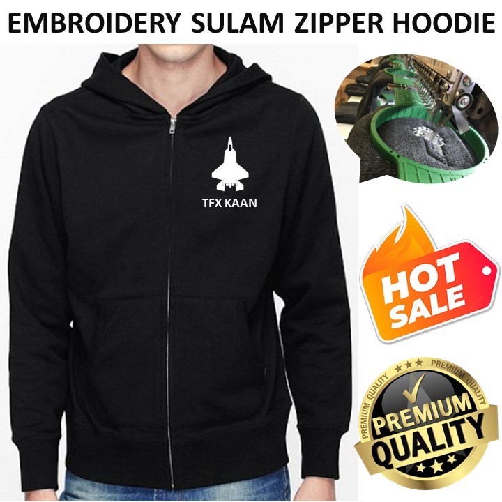 EMBROIDERY SULAM TFX KAAN FIGHTER JET SILHOUETTE TACTICAL HOODIE ZIPPER SWEATSHIRT SWETER PULLOVER ส