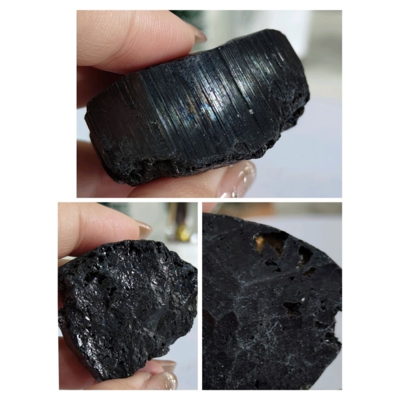 Black Tourmaline Black Tourmaline หินหยาบ/ทัวร์มาลีนสีดํา/Tourmaline/พื้นผิวมันวาวไม่มีตะกรัน/58g