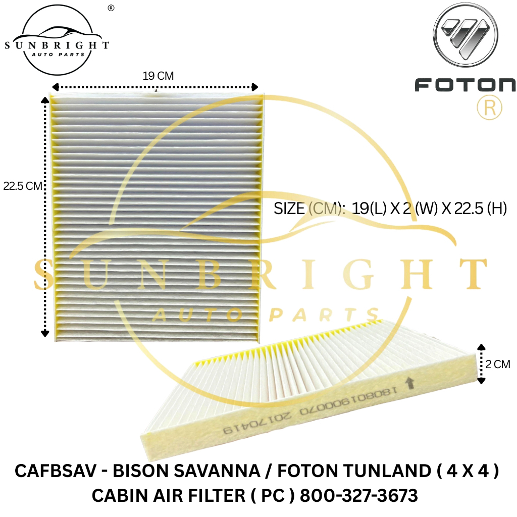 BISON SAVANNA / FOTON TUNLAND ( 4 X 4 ) CABIN AIR FILTER ( PC ) 800-327-3673