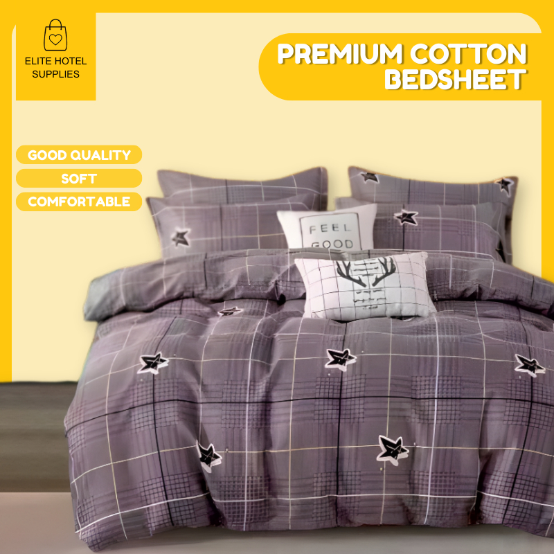 ผ้าฝ้ายผสมพรีเมี่ยม 3 in 1 Queen/ 2 in 1 เตียงเดี่ยวติดตั้งผ้าปูที่นอน Cadar Getah Keliling - เดี่ยว