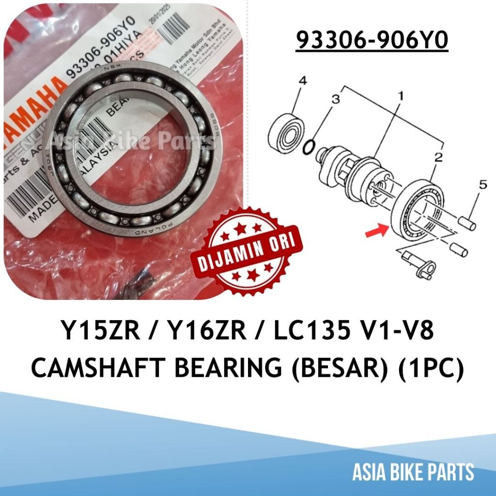 Yamaha Y15ZR / Y16ZR / LC135 V1 V2 V3 V4 V5 V6 V7 V8 Cam แบริ่งเพลาลูกเบี้ยว Besar - 93306-906X4 / 9
