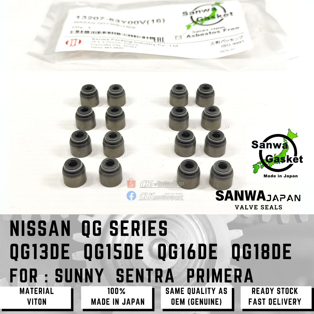 SANWA Japan Viton Valve Seal - Nissan QG13DE QG15DE QG16DE QG18DE Sunny N16 Sentra B15 B16 Primera P