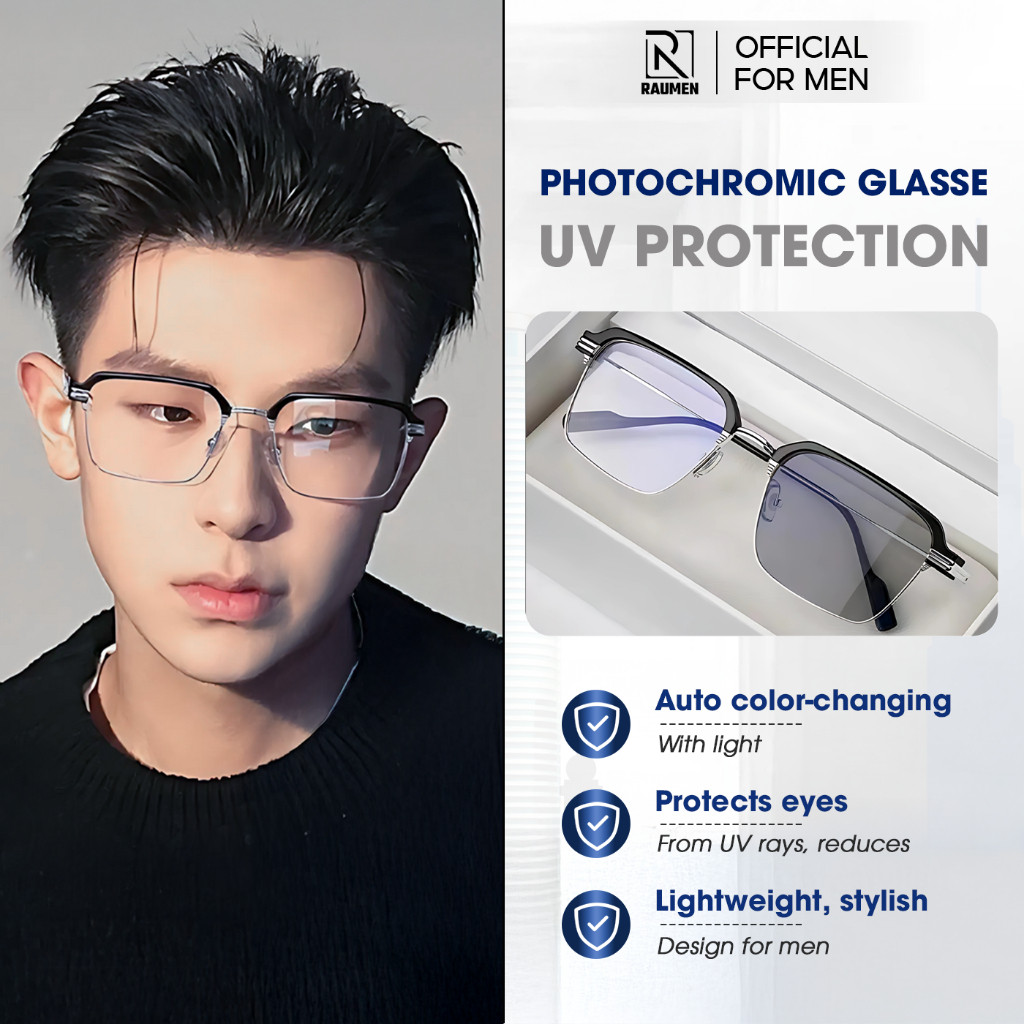 แว่นตาโฟโตโครมิกอัจฉริยะ RAUMEN – เลนส์ปรับแสงอัตโนมัติ, ป้องกันแสง UV และ Blue, Unisex