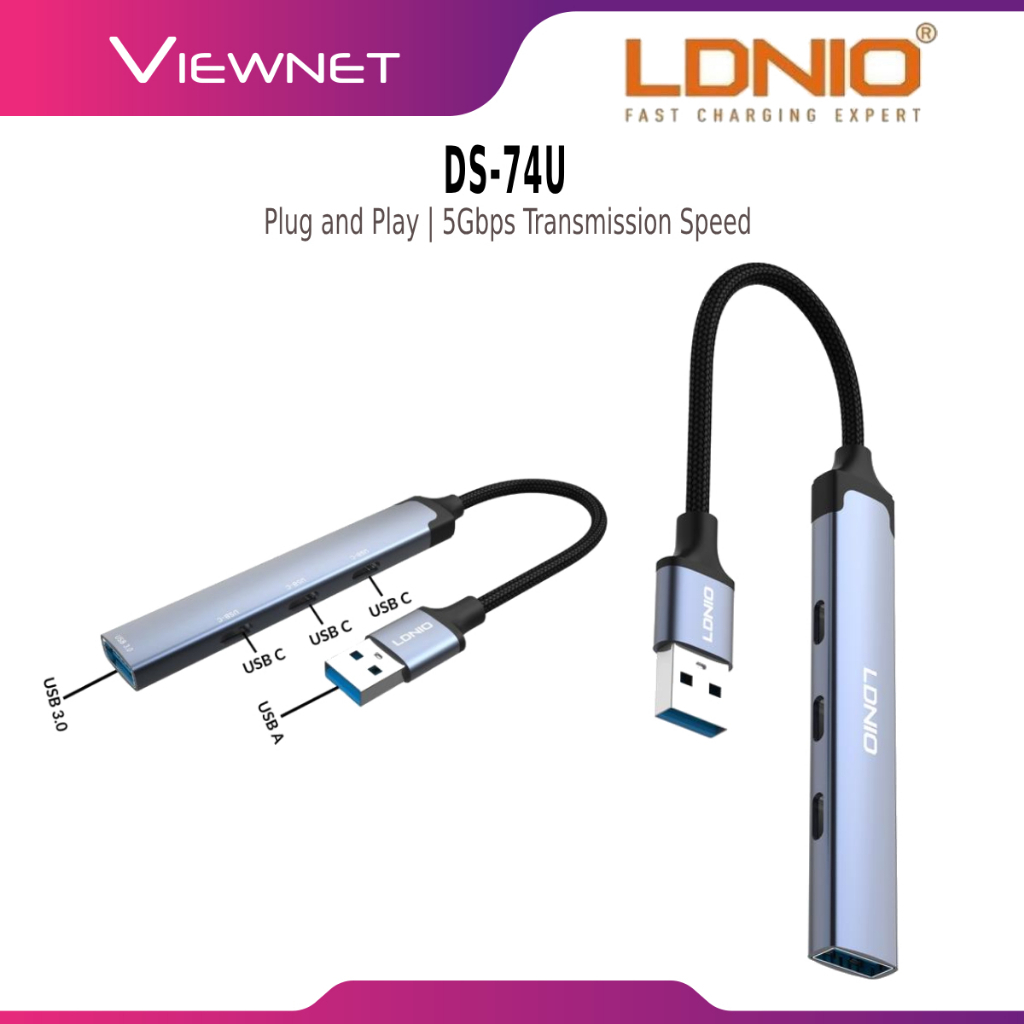 LDNIO DS-74C DS-74U HUB ADAPTER CONVERTER DOCKING STATION USB 3.0 TYPE C 4 IN 1 5GBPS FAST TRANSMISS
