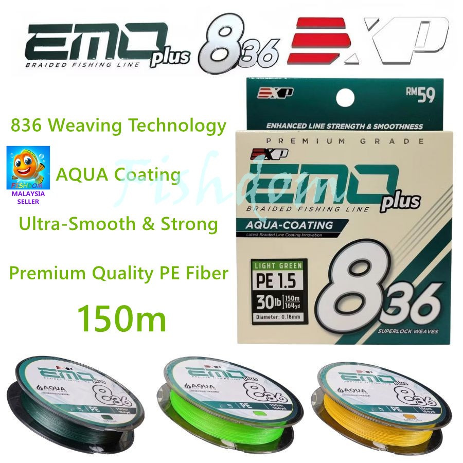 FISHDOM EXP EMO PLUS 836 150m Casting Braided Aqua Coating สายตกปลา Ultra Sensitive Smooth Thin Stro