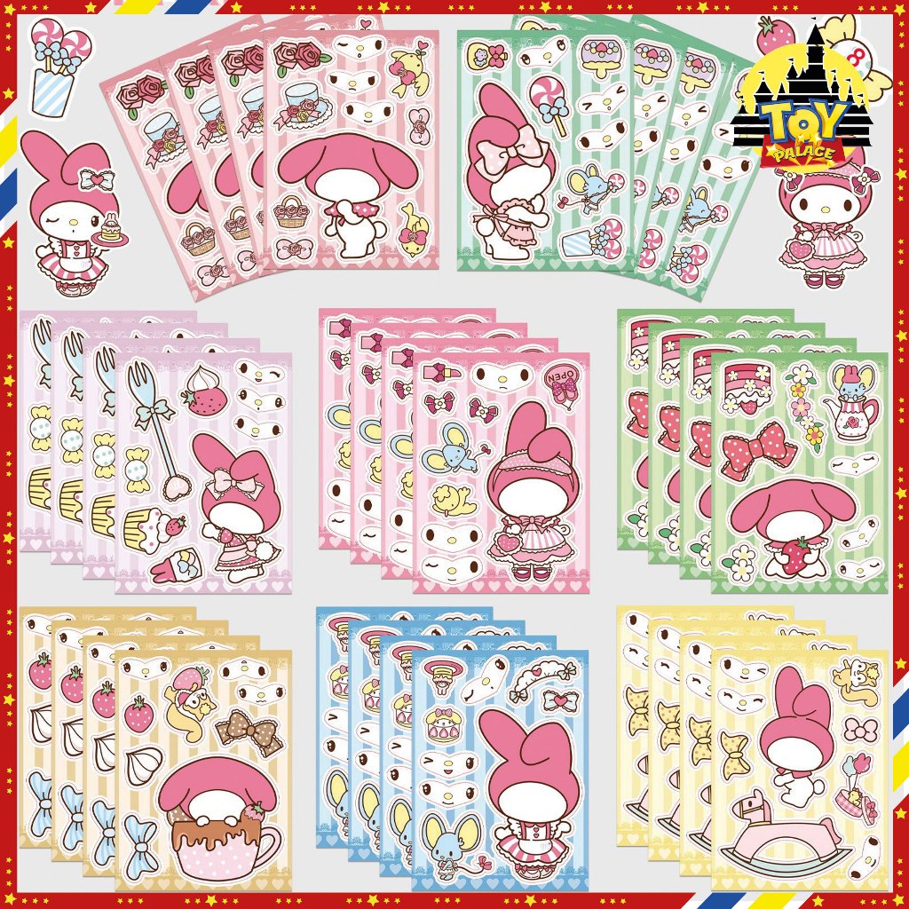 8 แผ่นตลก Make A Face Sanrio สติกเกอร์ Melody Kuromi DIY สําหรับโทรศัพท์แล็ปท็อปรถสติกเกอร์
