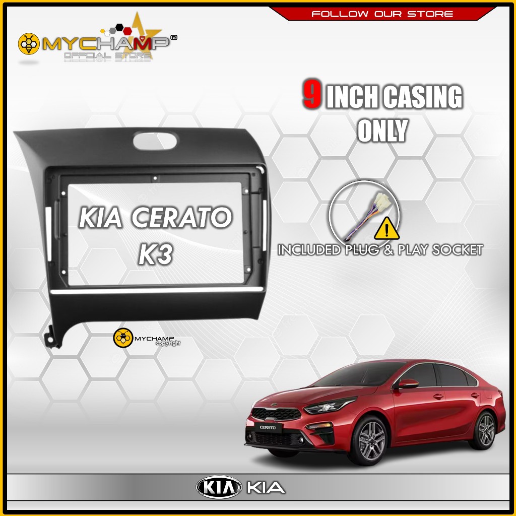 Kia Cerato K3 เครื่องเล่น Android 9.0 ขนาด 9 นิ้ว + ปลอก 9" (ชุด) หน้าจอ IPS Plug & Play Socket