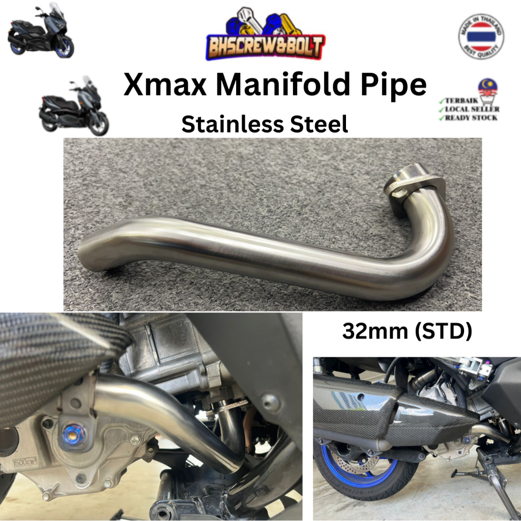 Yamaha Xmax ท่อท่อท่อท่อท่อสแตนเลสทําจาก 32 มม.ท่อไอเสีย Manifold xmax ท่อ Ezos